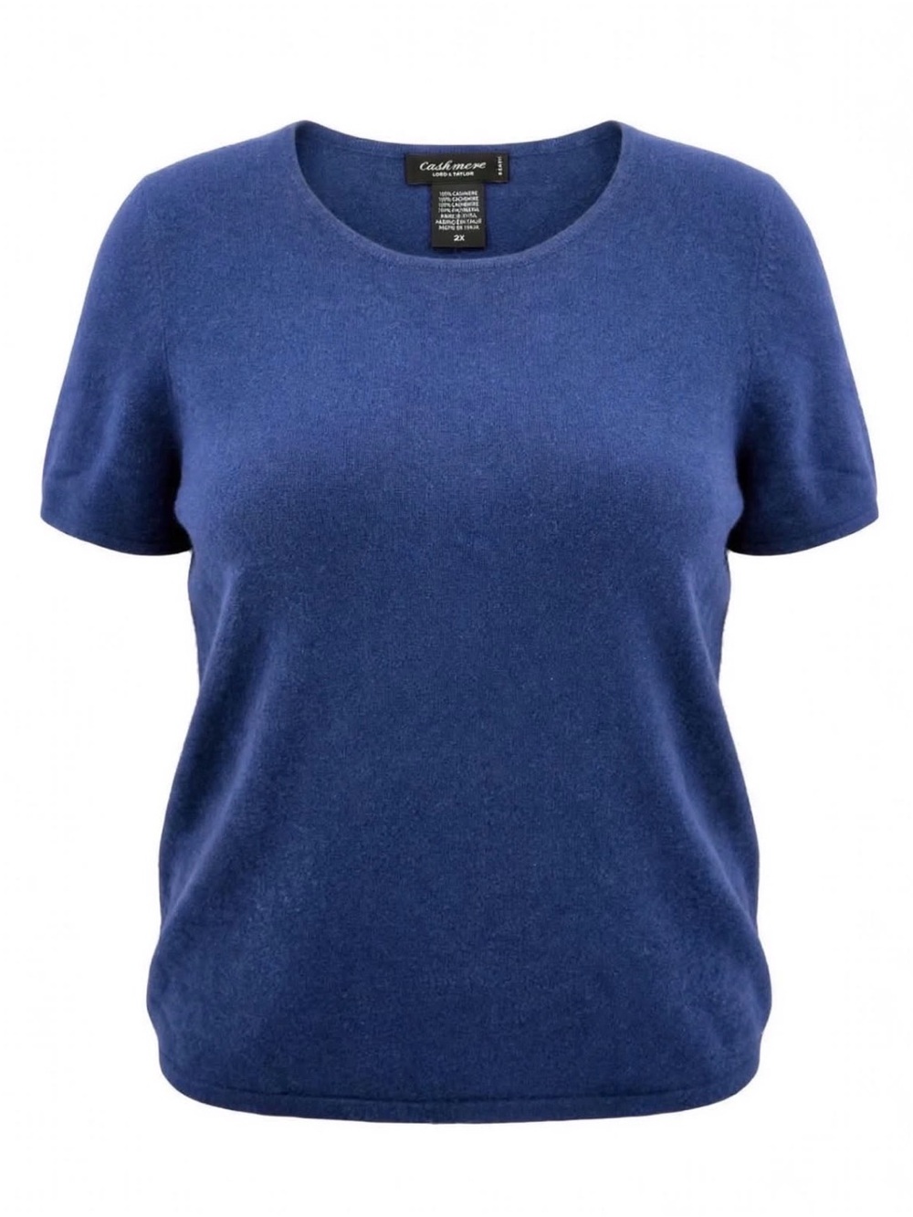 Lord & Taylor Women 2X Cobalt Blue 100% Cashmere Short Sleeve Crewneck Sweater